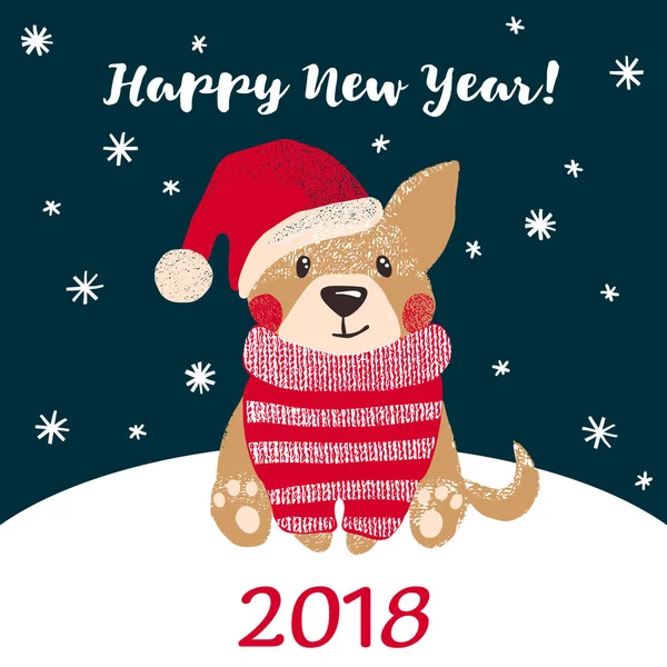 New year greeting card with cute dog. — Stock Vector