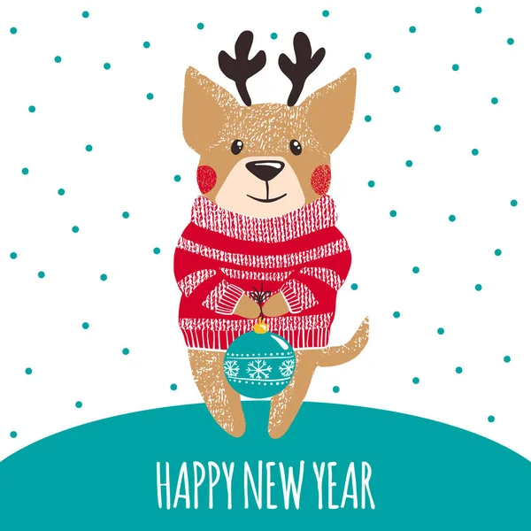 New year greeting card with cute dog. — Stock Vector