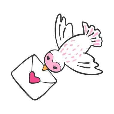 Aşk kartı ile elle çizilmiş kuş.