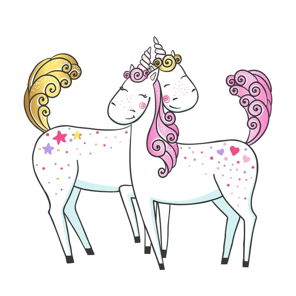 Lindos Unicornios dibujados a mano . — Vector de stock