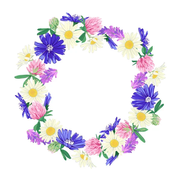 Wildflowers wreath isolated on white — Stock Vector