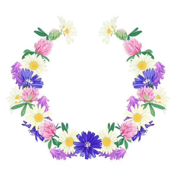 Wildflowers wreath isolated on white — Stock Vector