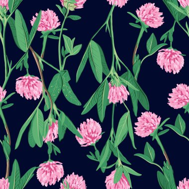 Kırmızı yonca ile çiçek seamless modeli.