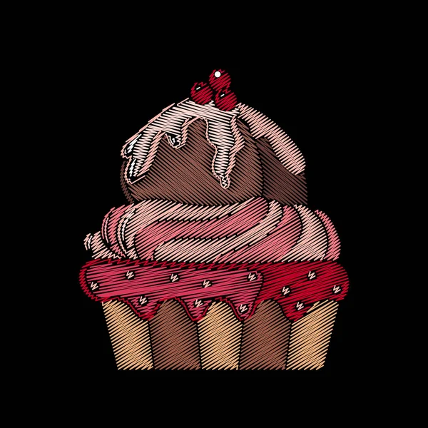 ファッション ・ デザインのカップケーキの刺繍かわいい. — ストックベクタ