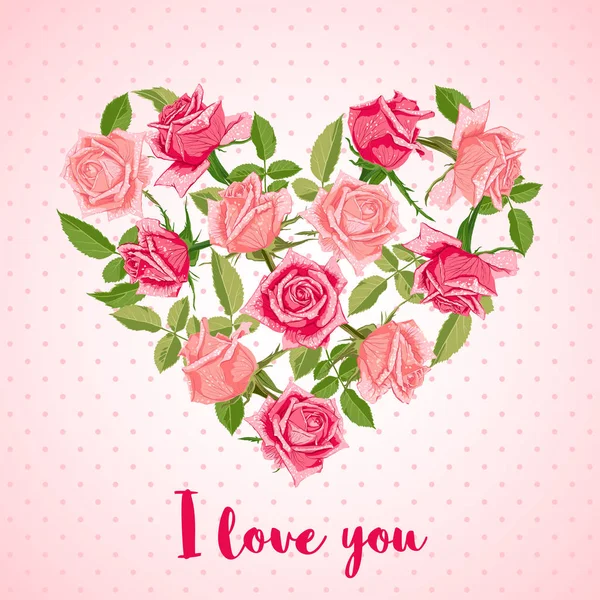 Tarjeta de felicitación con rosas en forma de corazón . — Vector de stock