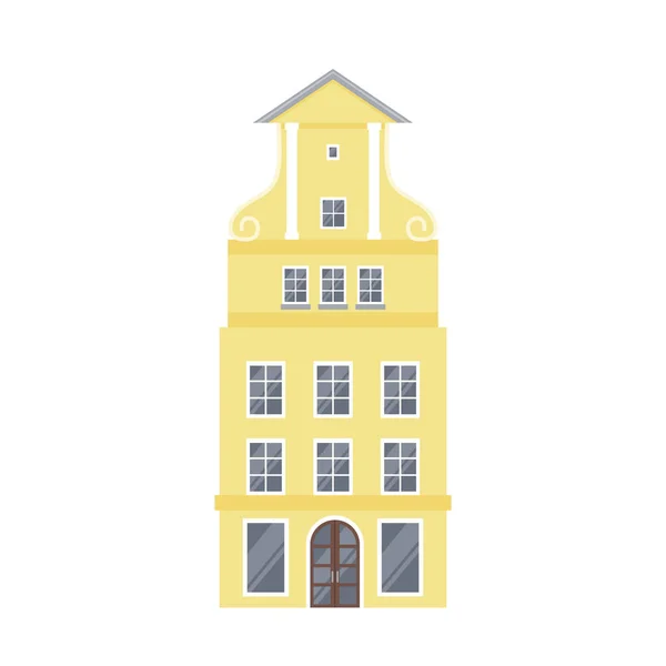 Gula europeisk stil klassiska byggnadens fasad. — Stock vektor