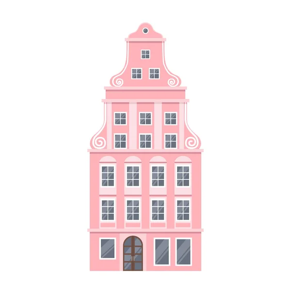 Różowy Europejski styl klasyczny budynek fasada. — Wektor stockowy