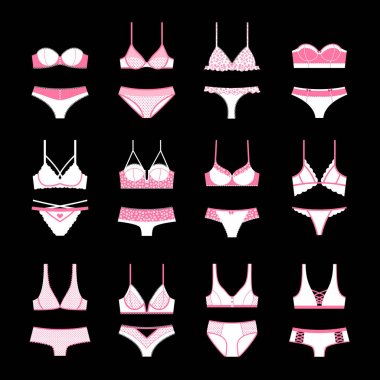 Siyah izole iç çamaşırı vektör Icon set.