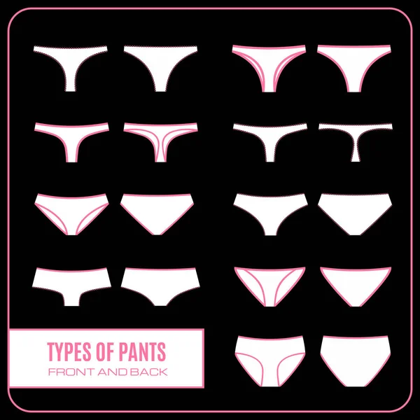 Set of woman panties icons in flat style. — Stock Vector