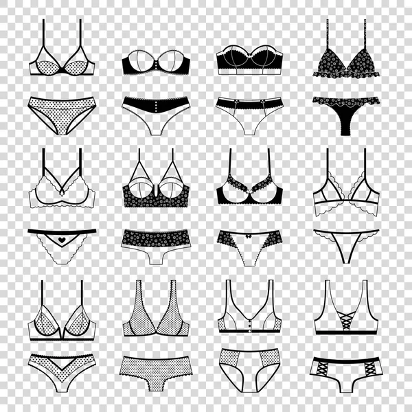 Lingerie vector icon set di reggiseni e mutandine . — Vettoriale Stock