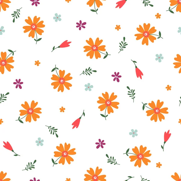 Cute Seamless Floral Pattern isolated on white background. — Stock Vector