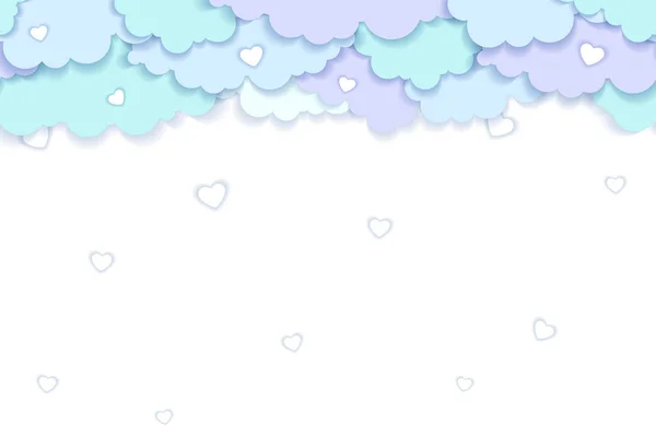 Valentinstag Vektor Hintergrund mit Wolken und Herzen in Papier Art Stil . — Stockvektor