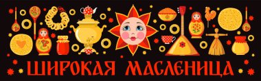 Maslenitsa or Shrovetide vector banner in flat style isolated on white background.