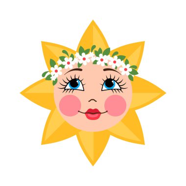 Cute sun vector icon in flat style isolated on white background as a symbol of Maslenitsa or Shrovetide.