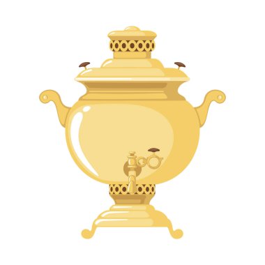 Vector Traditional Russian gold samovar icon in flat style isolated on white background.