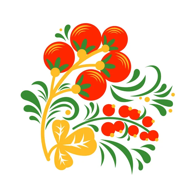 Hohloma vector decor element with berries and leaves isolated on white background. — 스톡 벡터