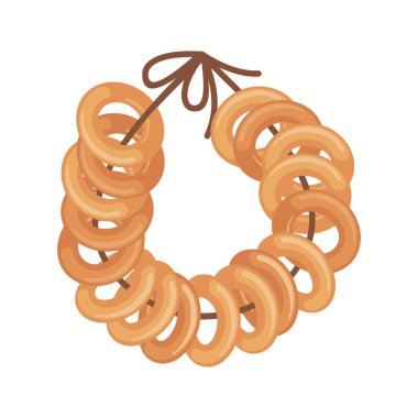 A bunch of bagels on a rope icon in flat style isolated on a white background.