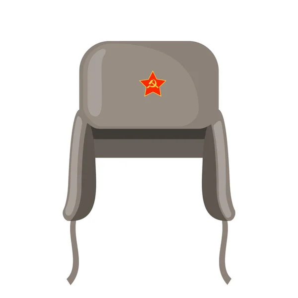 Vector winter fur grey earflaps hat with red star icon in flat style isolated on white background. — Stok Vektör