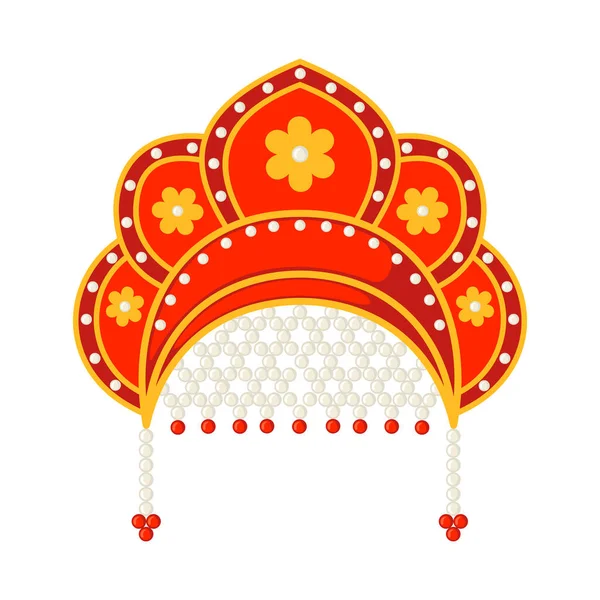 Vector russian national heardress Kokoshnik icon in flat style isolated on white background. — 图库矢量图片