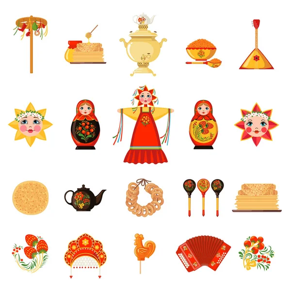 Conjunto vetorial de ícones Maslenitsa em estilo plano isolado no fundo branco . —  Vetores de Stock