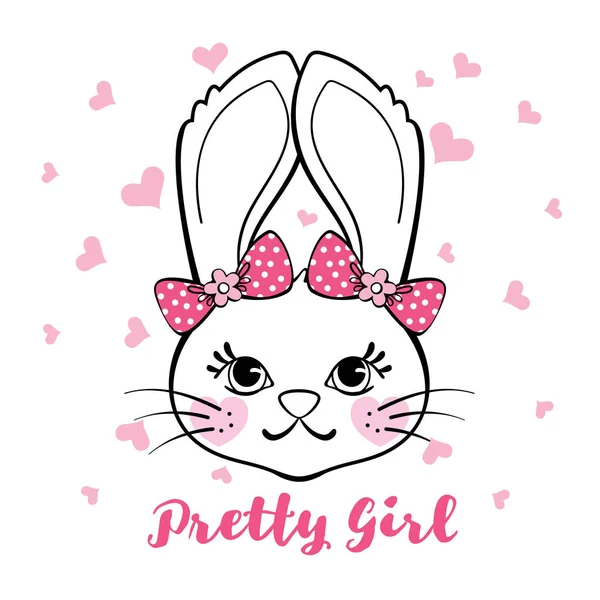 Cute Bunny Dziewczyna Kokardami Serca Izolowane Białym Tle Element Projektowy — Wektor stockowy