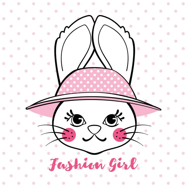 Cute Bunny Girl Hat Polka Dot Background Isolated White Design — Stock Vector