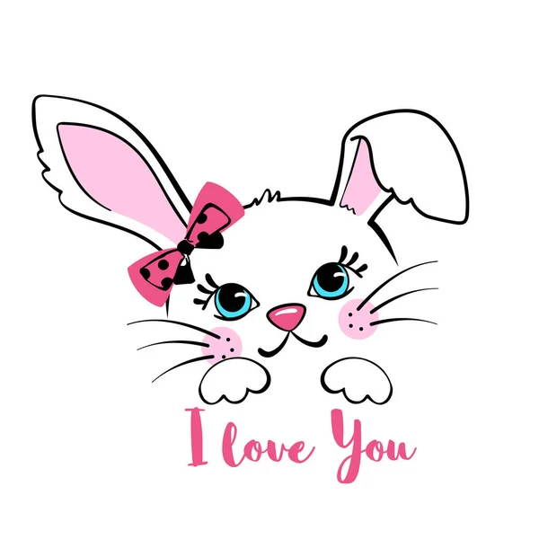 배경에 귀여운 토끼가 사랑의 티셔츠 인사말 카드의 디자인 일러스트 — 스톡 벡터
