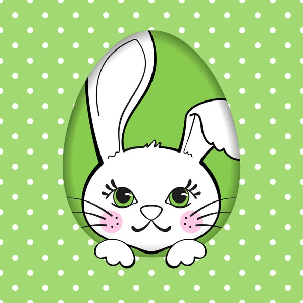 Tarjeta Felicitación Con Lindo Conejo Pascua Huevo Verde Sobre Fondo — Archivo Imágenes Vectoriales