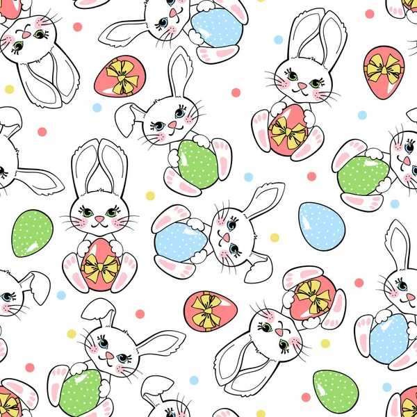 Tavşanlı Yumurtalı Kelebekli Paskalya Desensiz Beyaz Arka Planda Tekstil Kumaş — Stok Vektör