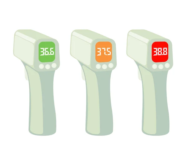 Berührungslose Infrarot Thermometer Symbole Flachen Stil Isoliert Auf Weißem Hintergrund — Stockvektor