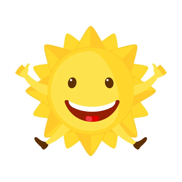 Funny Sun Icon Flat Style Isolated White Background Smiling Cartoon — Stock Vector