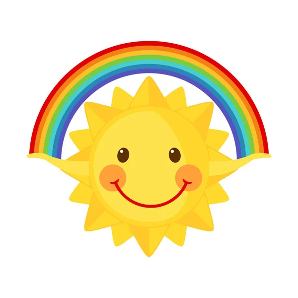 Cute Sun Holds Rainbow Isolated White Background Summer Icon Flat — Stock Vector