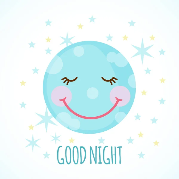 白い背景に星が孤立したフラットスタイルでかわいい月 おやすみなさい ベクトルイラスト グリーティングカードのデザイン要素 ポスターやバナー — ストックベクタ