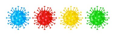 Beyaz arka planda izole edilmiş çok renkli Coronavirus Bakteri simgeleri. 2019-NCoV kutsaması. Vektör illüstrasyonu.