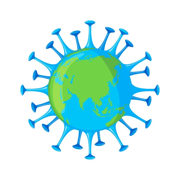 Planet Earth Shape Coronavirus Bacteria Icon Flat Style Isolated White — Stock Vector