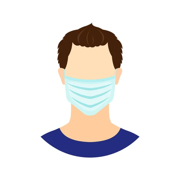 Ícone Homem Com Máscara Médica Estilo Plano Isolado Fundo Branco —  Vetores de Stock