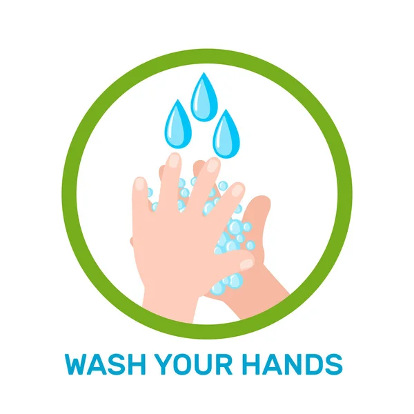 Πλύνετε Χέρια Σας Εικονίδιο Επίπεδο Στυλ Απομονώνονται Λευκό Φόντο Έννοια — Διανυσματικό Αρχείο