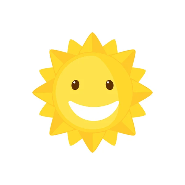 Funny Sun Ikona Plochém Stylu Izolované Bílém Pozadí Usmívající Kreslené — Stockový vektor