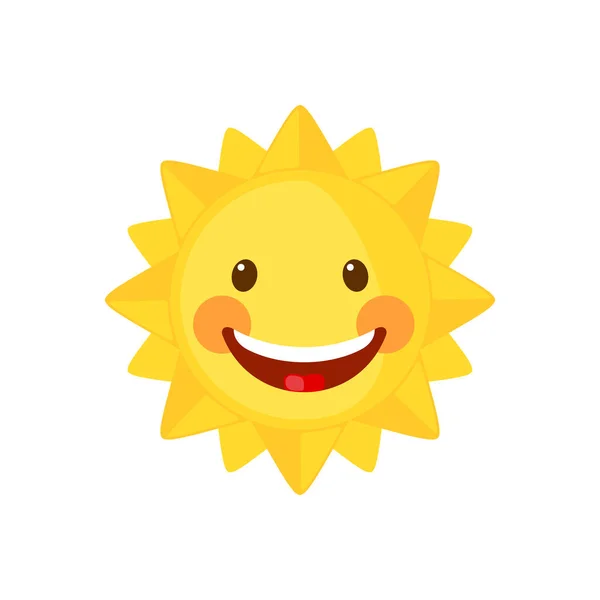 Funny Sun Icon Flat Style Isolated White Background Smiling Cartoon — Stock Vector