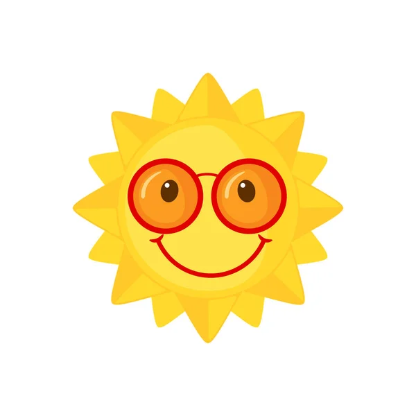 Funny Sun Sunglasses Icon Flat Style Isolated White Background Smiling — Stock Vector