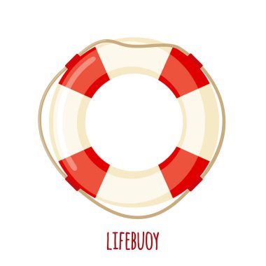 Düz bir şekilde beyaz arka planda izole edilmiş Marine Lifebuoy simgesi. Vektör illüstrasyonu.