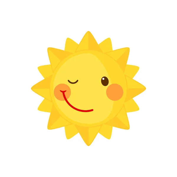 白い背景に隔離されたフラットスタイルで面白いウィンク太陽のアイコン 笑顔の漫画の太陽 ベクターイラスト — ストックベクタ