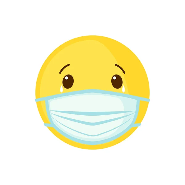 Emoticon Icon Wear Face Mask Covid Protection Flat Style Isolated — Vector de stock