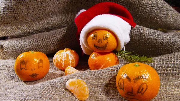 Tangerines Background Burlap — Stock Photo, Image