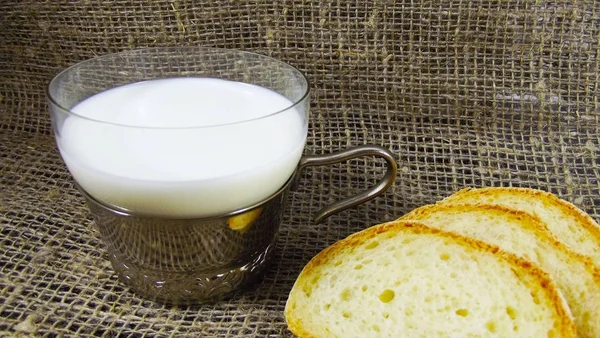 Mleko Chleb Tle Płótnie — Zdjęcie stockowe