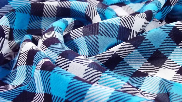 Checkered Fundo Azul Branco Feito Tecido Leve — Fotografia de Stock