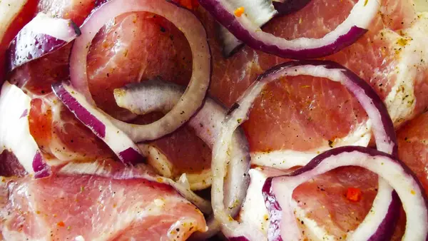 Fresh Meat Shish Kebab Onions — Stock Photo, Image