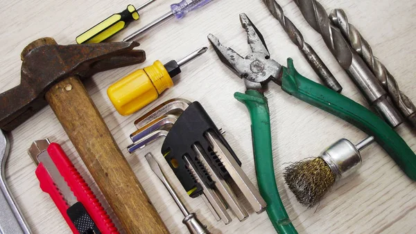 Herramientas Cerrajero Sobre Fondo Madera — Foto de Stock