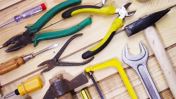 Locksmith Tools Wooden Background — Stock Photo, Image
