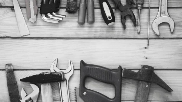 Bench Tools Wooden Background — Stock Photo, Image